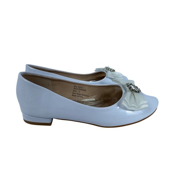Badgley Mischka Girl's Avery Shimmer Bow White Flats (Little Kid/Big Kid) Size 2 - Picture 4 of 7